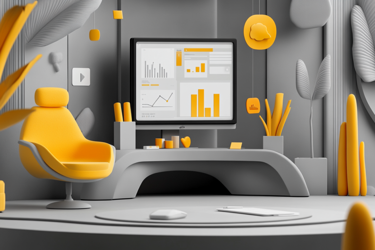 Futuristic 3D digital marketing control room with neon data panels and interactive interfaces