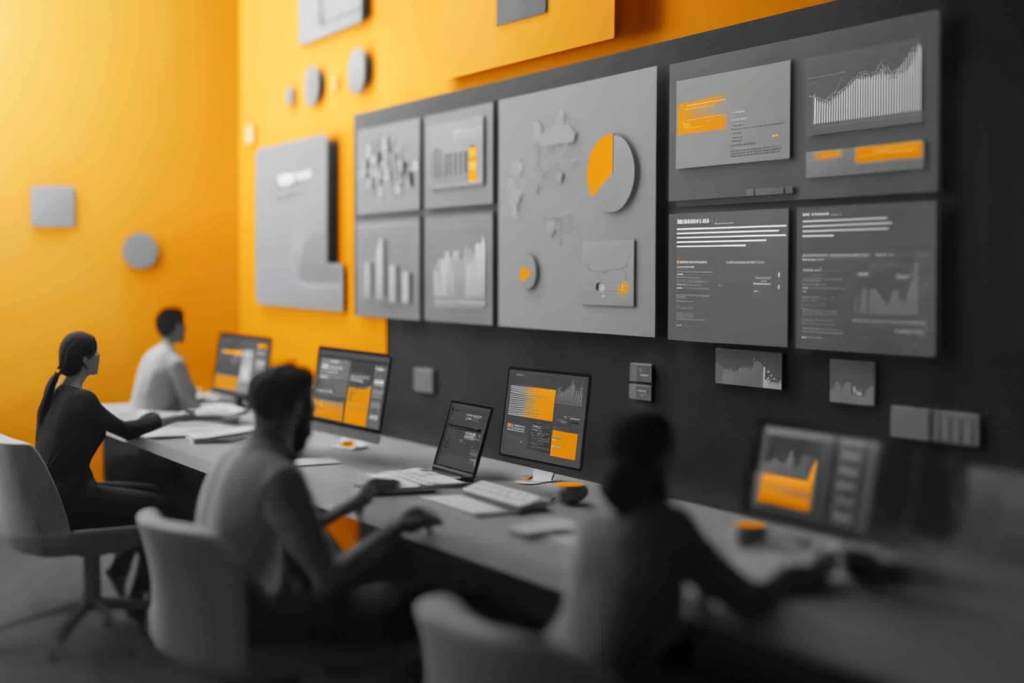 Futuristic office space with a diverse team discussing innovative digital marketing solutions Futuristic office space with a diverse team discussing innovative digital marketing solutions