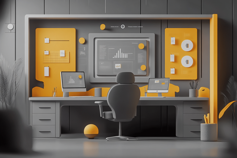 Futuristic office with a diverse team brainstorming and developing digital marketing strategies