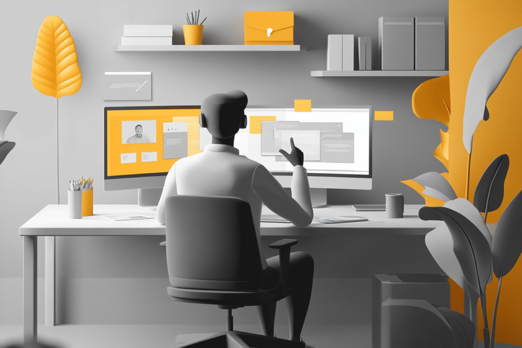 Stylish digital-first home office setup with cutting-edge technology and minimalistic design Stylish digital-first home office setup with cutting-edge technology and minimalistic design